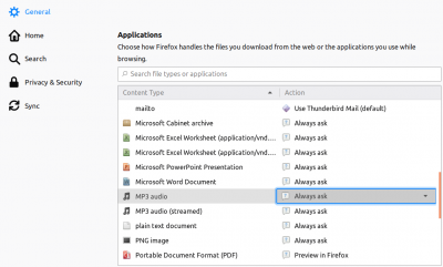 Firefox-Anwendungsverknüpfungen